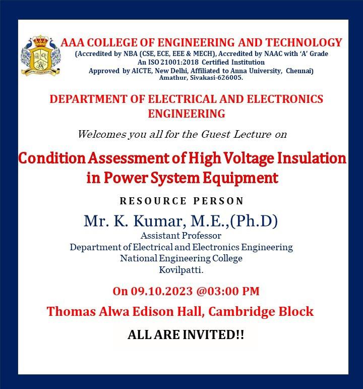 Guest Lecture on “Condition Assessment of High Voltage Insulation in ...