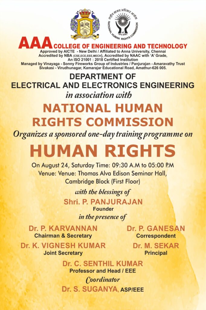 Human Rights Trainnig Program Training programme on “HUMAN RIGHTS” on 24-08-2024 – AAA College of ...